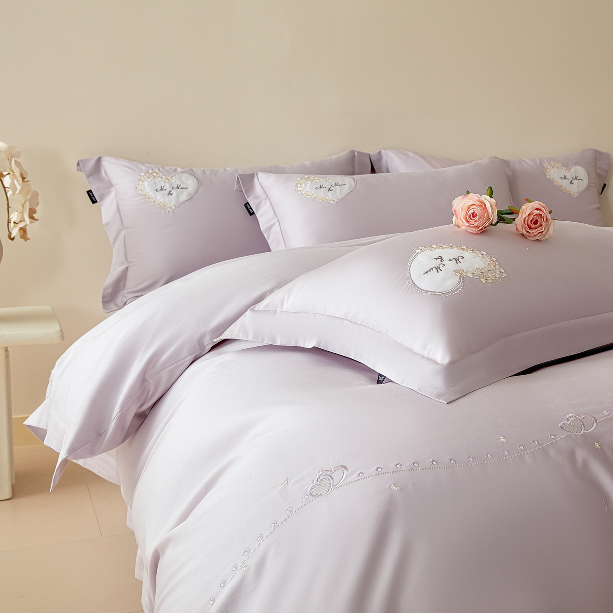 91家纺网 家纺一手货源 找家纺 洺兰家居 2025年新款新疆长绒棉100支刺绣款绣花四件套 小确幸 小确幸-紫