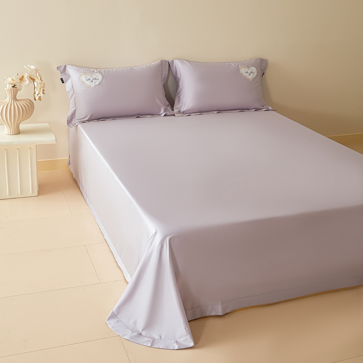 91家纺网 家纺一手货源 找家纺 洺兰家居 2025年新款新疆长绒棉100支刺绣款绣花四件套 小确幸 小确幸-紫