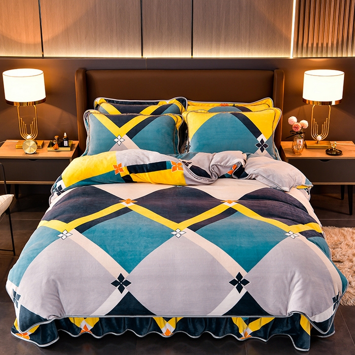 91家纺网 家纺一手货源 找家纺 韩秀2025新款金貂牛奶法莱绒床裙款四件套加厚保暖8.5斤金雕绒 自由空间