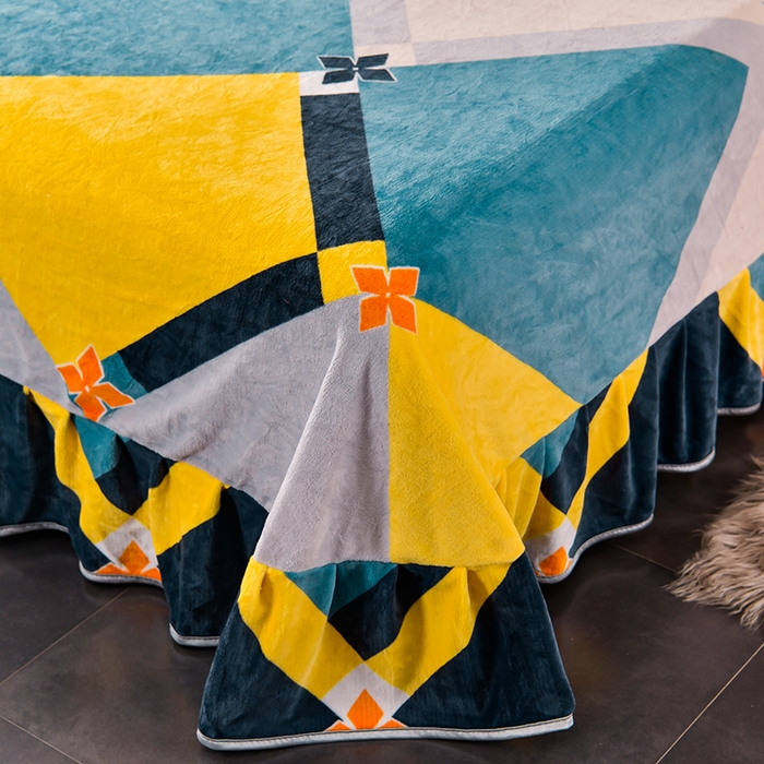 91家纺网 家纺一手货源 找家纺 韩秀2025新款金貂牛奶法莱绒床裙款四件套加厚保暖8.5斤金雕绒 自由空间