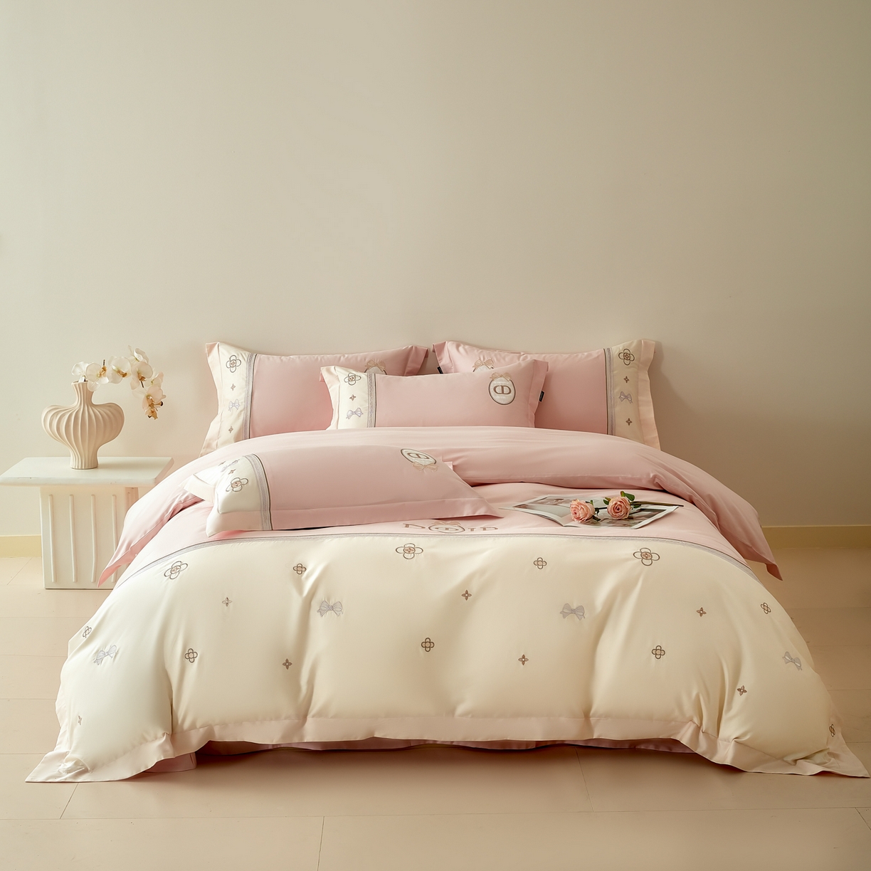 91家纺网 家纺一手货源 找家纺 总 洺兰2025全棉13070喷气印花四件套纯棉床单床笠款小清新花卉北欧风