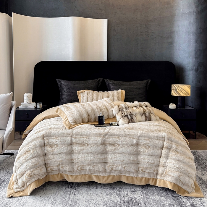 91家纺网 家纺一手货源 找家纺 （总）若未家居 LOVEWE HOUSE 2025新款树纹年轮自然系丹麦貂A版350克B版240克全消光牛奶绒四件套-瓦伦（控价券后不低于358）