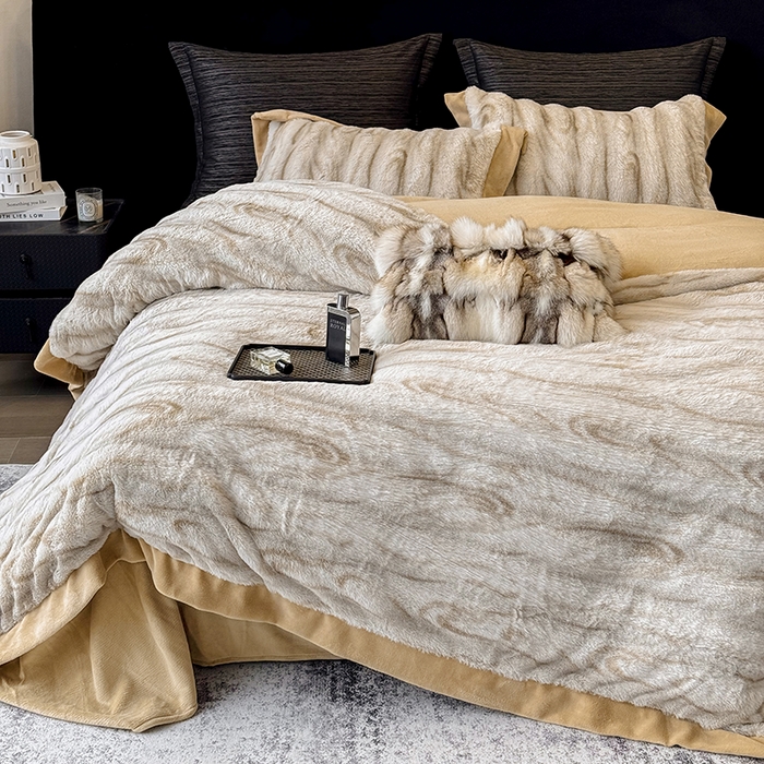 91家纺网 家纺一手货源 找家纺 若未家居 LOVEWE HOUSE 2025新款树纹年轮自然系丹麦貂A版350克B版240克全消光牛奶绒四件套-瓦伦（控价券后不低于358） 瓦伦 浅驼