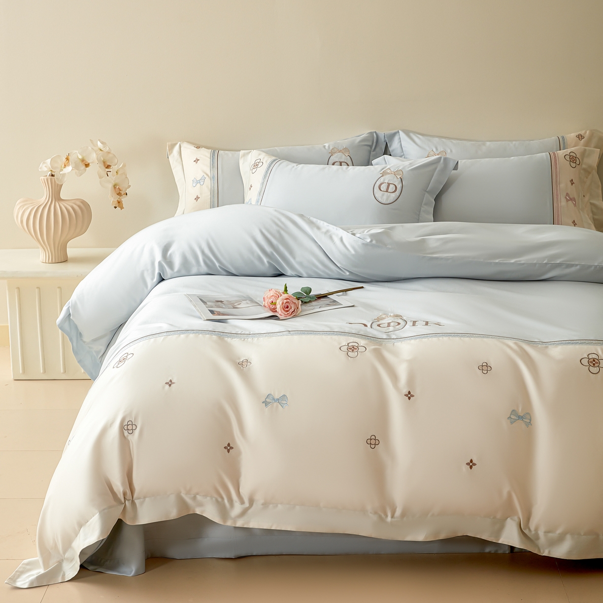 91家纺网 家纺一手货源 找家纺 洺兰家居 2025年新款新疆长绒棉100支刺绣款绣花四件套 戴琳 戴琳-蓝