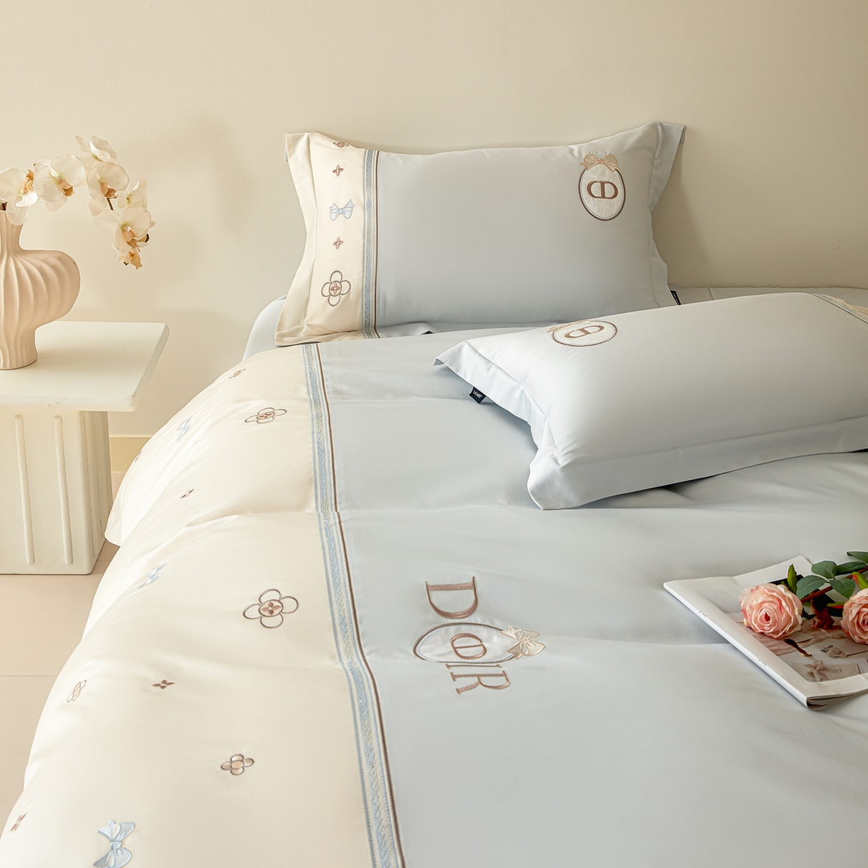 91家纺网 家纺一手货源 找家纺 洺兰家居 2025年新款新疆长绒棉100支刺绣款绣花四件套 戴琳 戴琳-蓝