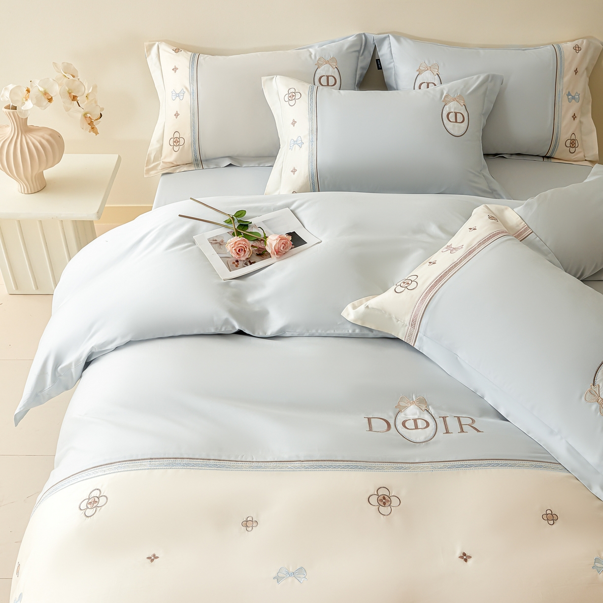 91家纺网 家纺一手货源 找家纺 洺兰家居 2025年新款新疆长绒棉100支刺绣款绣花四件套 戴琳 戴琳-蓝