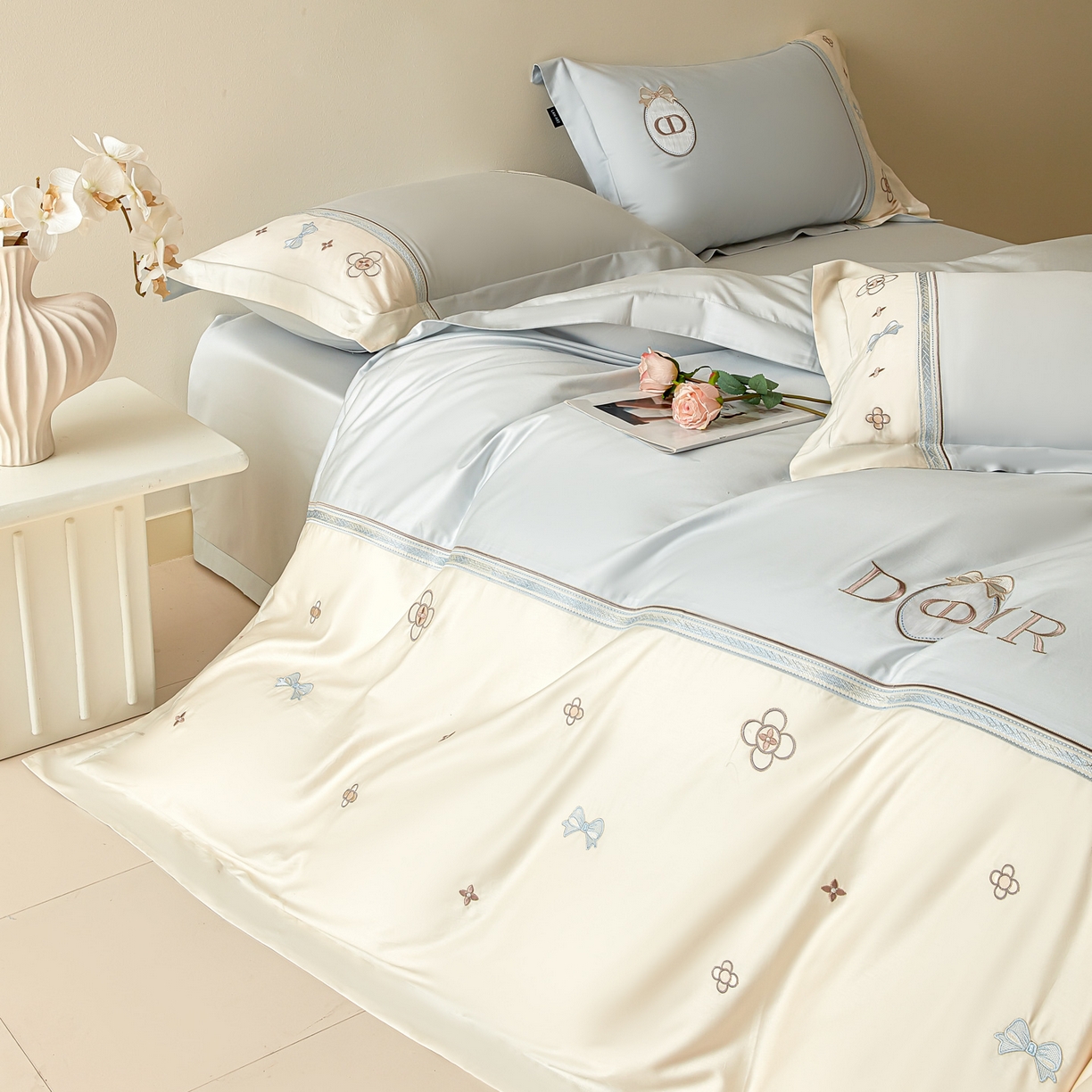 91家纺网 家纺一手货源 找家纺 洺兰家居 2025年新款新疆长绒棉100支刺绣款绣花四件套 戴琳 戴琳-蓝