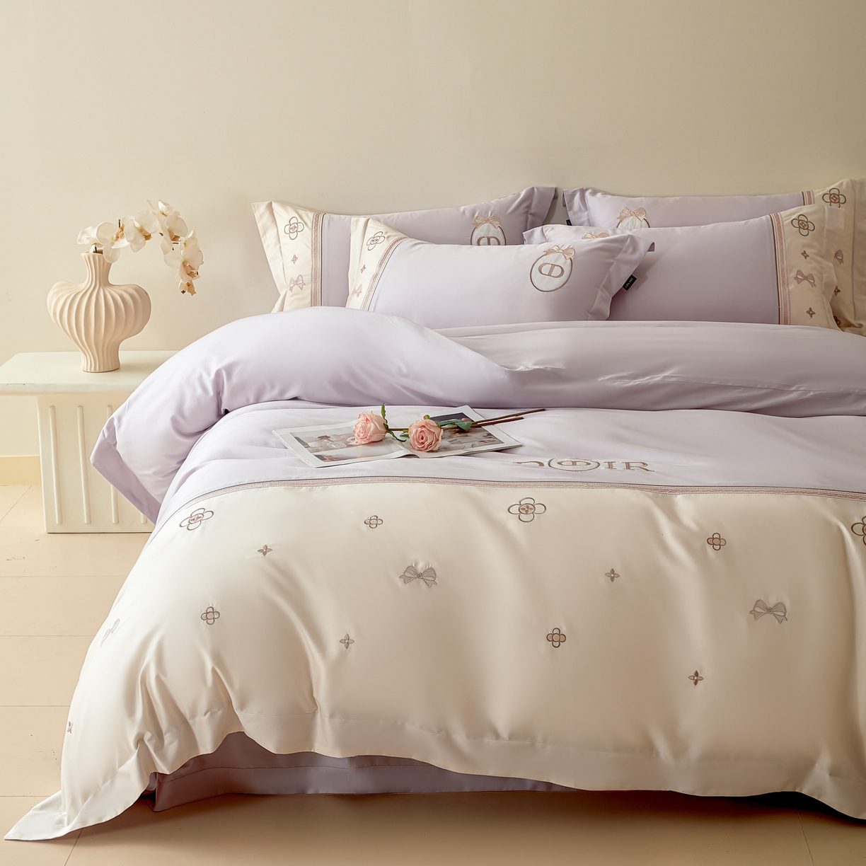 91家纺网 家纺一手货源 找家纺 洺兰家居 2025年新款新疆长绒棉100支刺绣款绣花四件套 戴琳 戴琳-紫