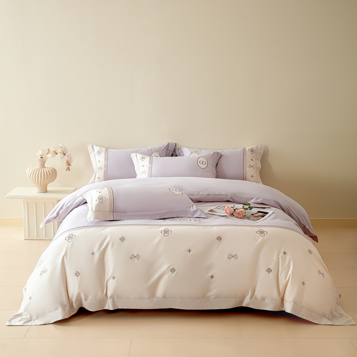 洺兰家居 2025年新款新疆长绒棉100支刺绣款绣花四件套 戴琳 戴琳-紫