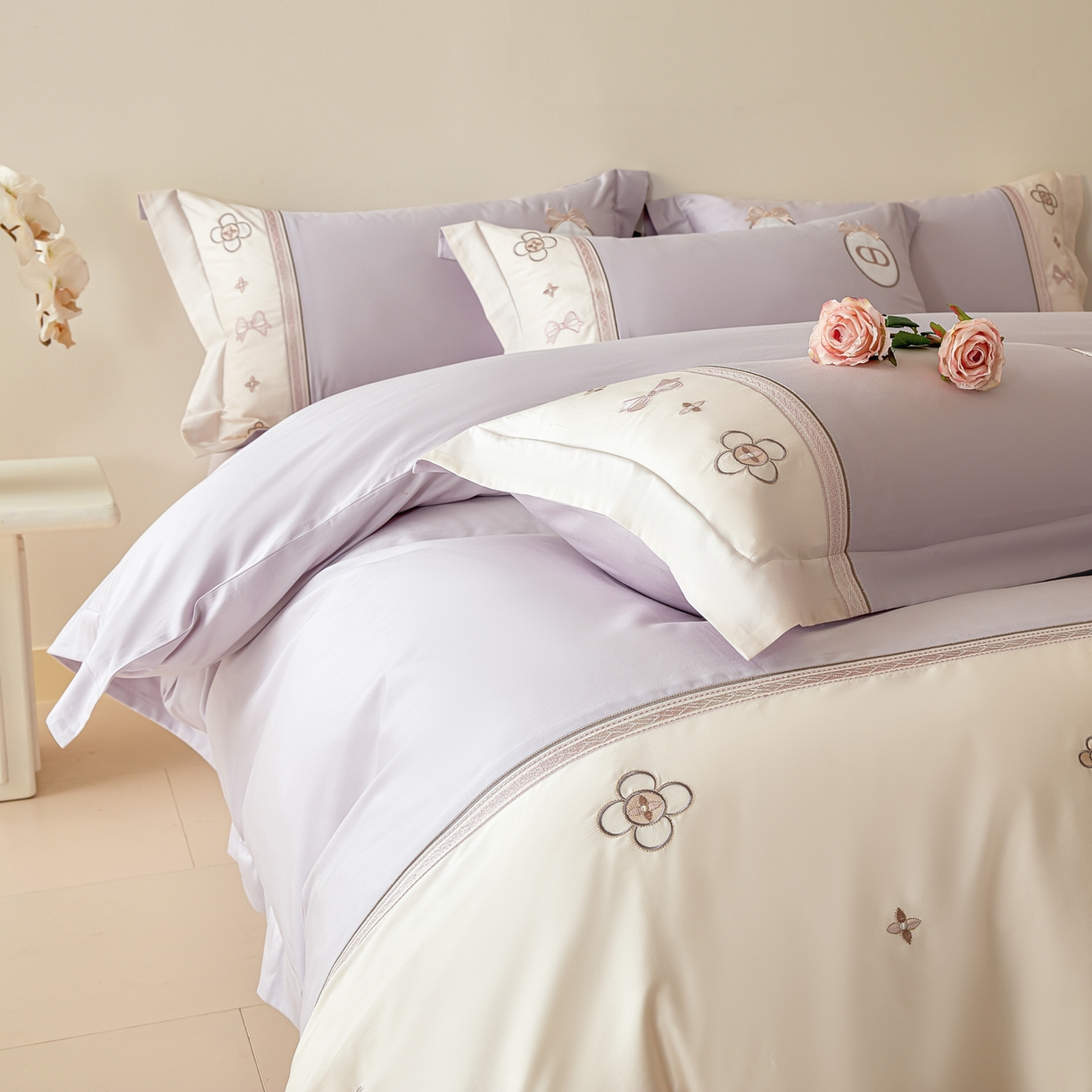 91家纺网 家纺一手货源 找家纺 洺兰家居 2025年新款新疆长绒棉100支刺绣款绣花四件套 戴琳 戴琳-紫