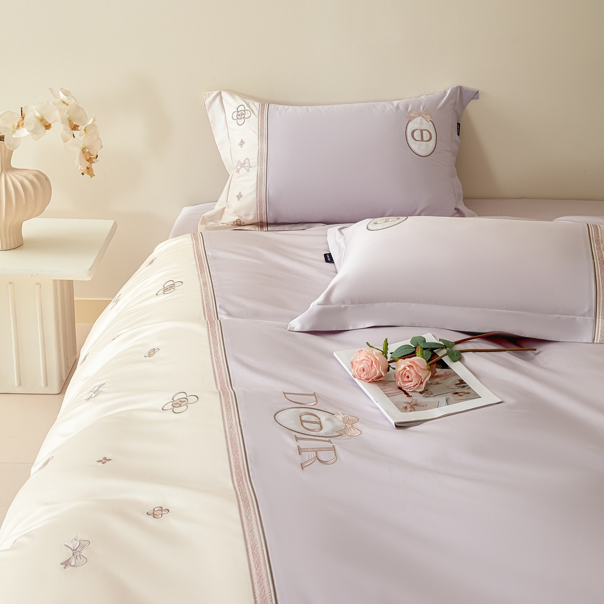 91家纺网 家纺一手货源 找家纺 洺兰家居 2025年新款新疆长绒棉100支刺绣款绣花四件套 戴琳 戴琳-紫