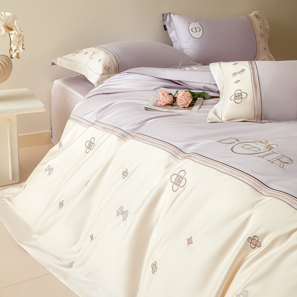 91家纺网 家纺一手货源 找家纺 洺兰家居 2025年新款新疆长绒棉100支刺绣款绣花四件套 戴琳 戴琳-紫