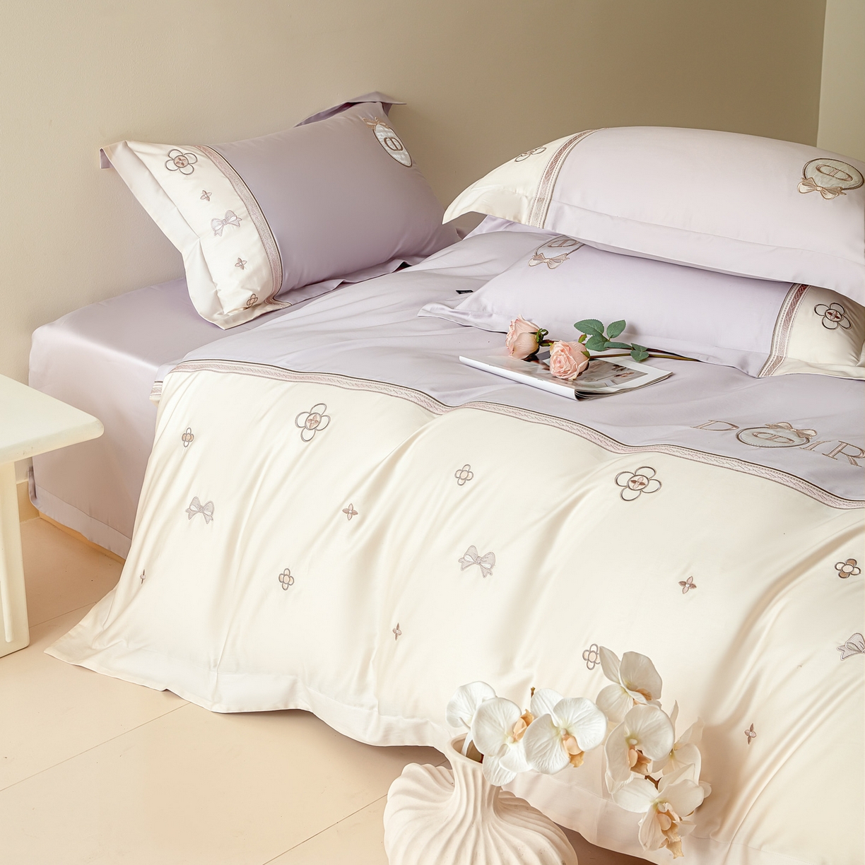 91家纺网 家纺一手货源 找家纺 洺兰家居 2025年新款新疆长绒棉100支刺绣款绣花四件套 戴琳 戴琳-紫