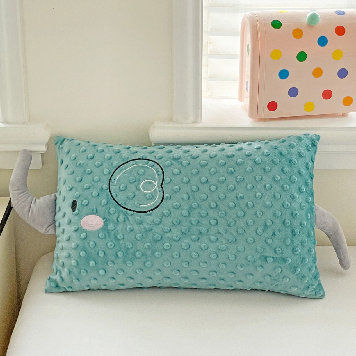 亦帆枕芯 2025新款小象豆豆绒儿童枕头豆豆绒宝宝安抚枕芯加枕套 绿色-小象豆豆绒