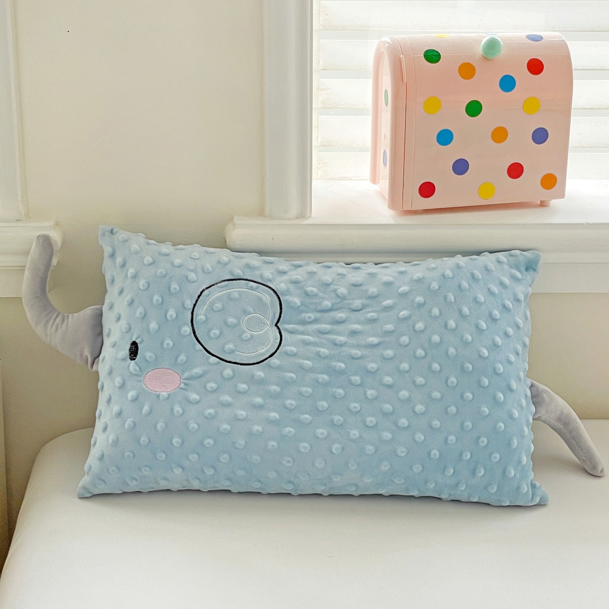 91家纺网 家纺一手货源 找家纺 亦帆枕芯 2025新款小象豆豆绒儿童枕头豆豆绒宝宝安抚枕芯加枕套 蓝色-小象豆豆绒
