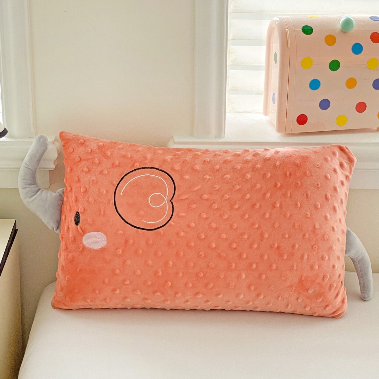 亦帆枕芯 2025新款小象豆豆绒儿童枕头豆豆绒宝宝安抚枕芯加枕套 豆沙色-小象豆豆绒