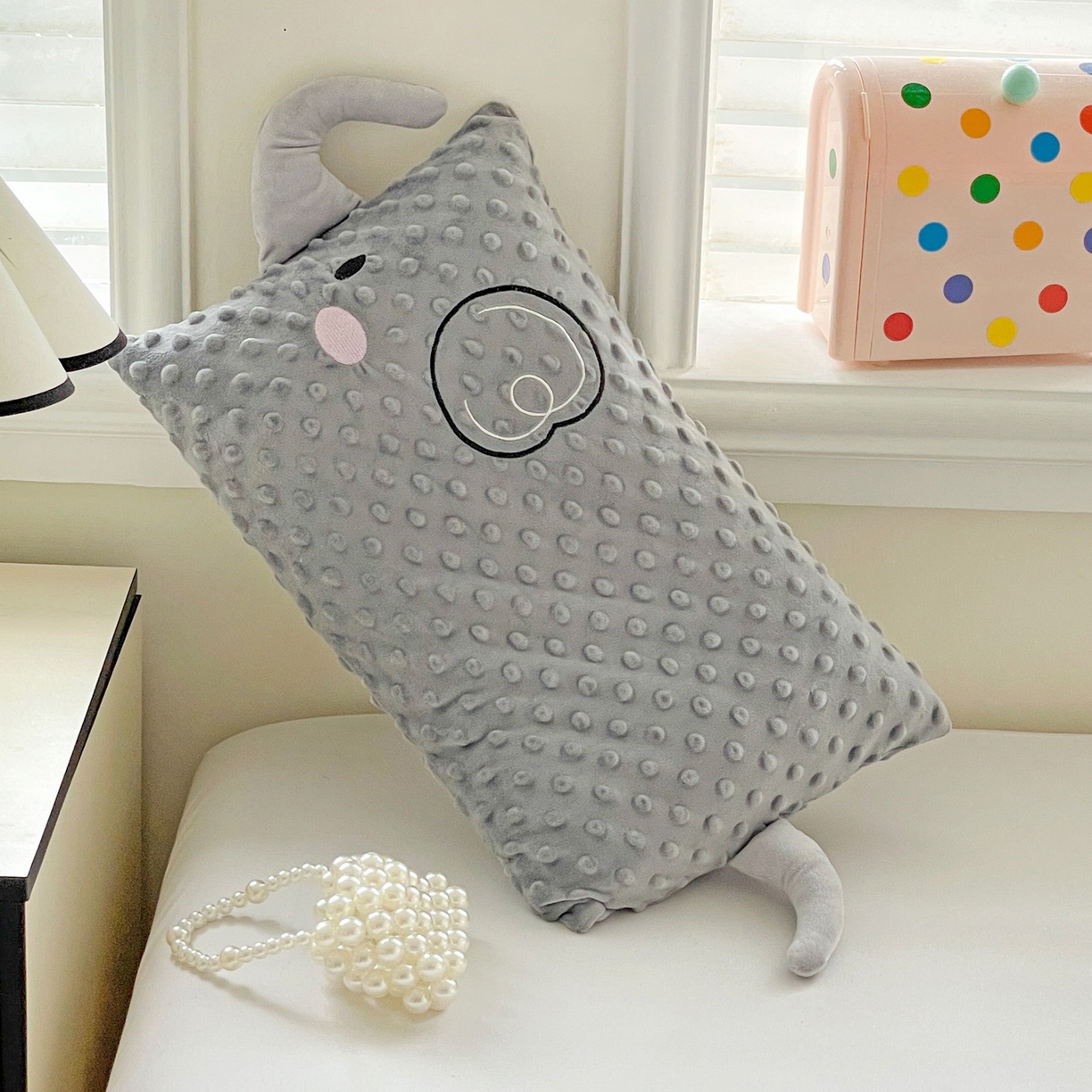 91家纺网 家纺一手货源 找家纺 亦帆枕芯 2025新款小象豆豆绒儿童枕头豆豆绒宝宝安抚枕芯加枕套 灰色-小象豆豆绒