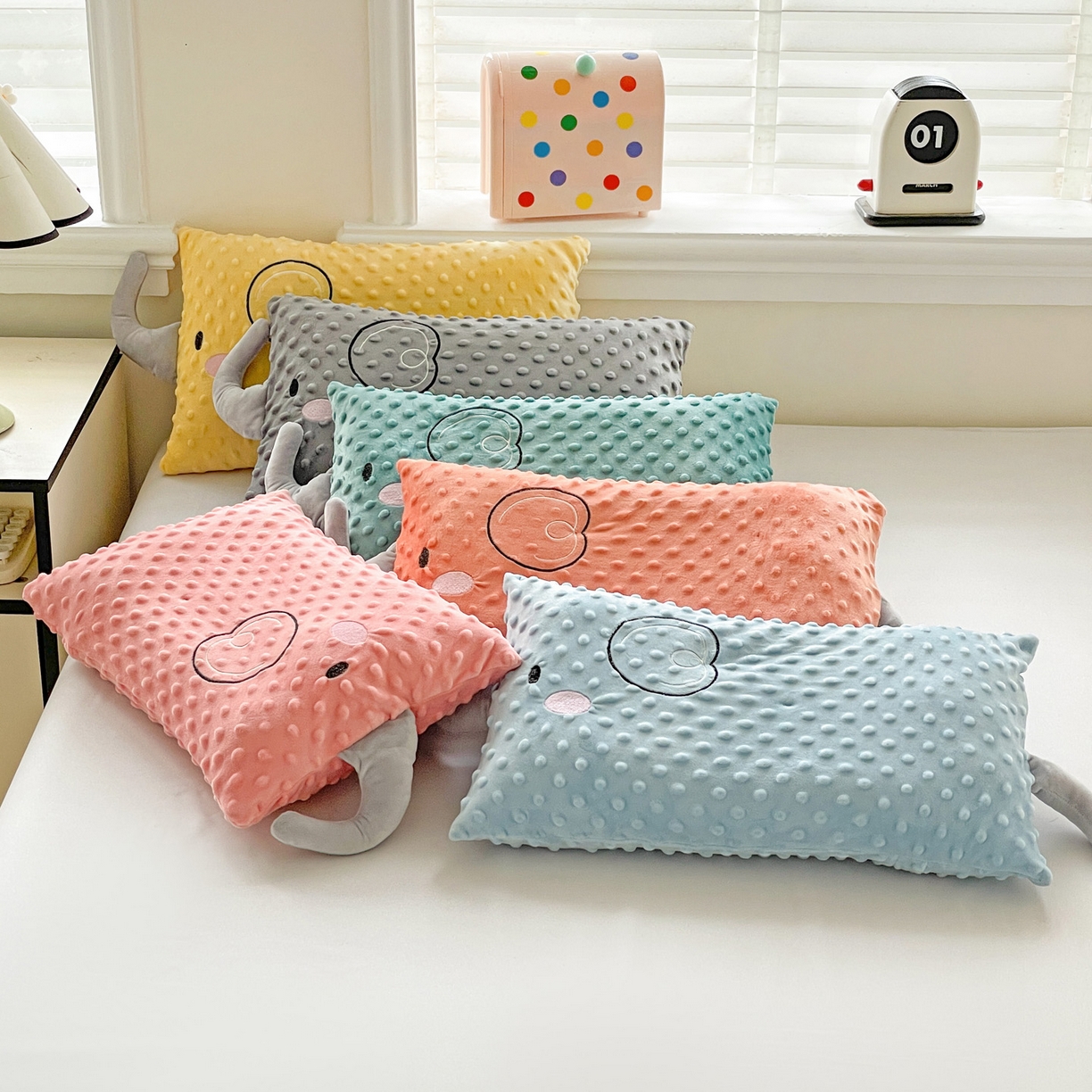 91家纺网 家纺一手货源 找家纺 亦帆枕芯 2025新款小象豆豆绒儿童枕头豆豆绒宝宝安抚枕芯加枕套 黄色-小象豆豆绒