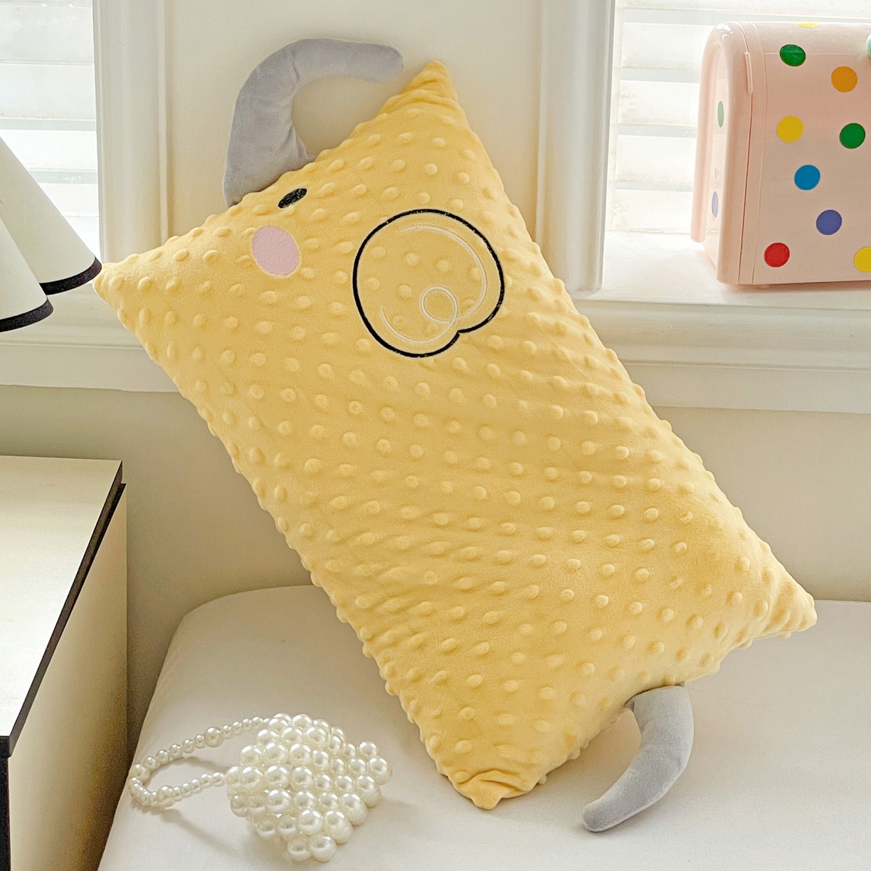 91家纺网 家纺一手货源 找家纺 亦帆枕芯 2025新款小象豆豆绒儿童枕头豆豆绒宝宝安抚枕芯加枕套 黄色-小象豆豆绒