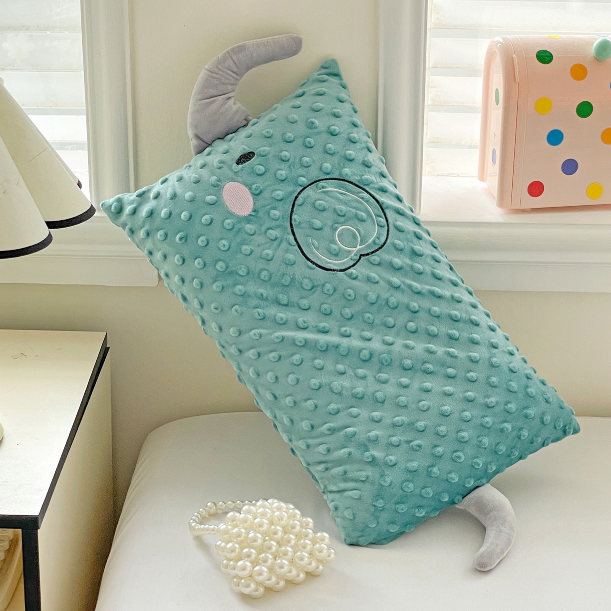 91家纺网 家纺一手货源 找家纺 亦帆枕芯 2025新款小象豆豆绒儿童枕头豆豆绒宝宝安抚枕芯加枕套 绿色-小象豆豆绒