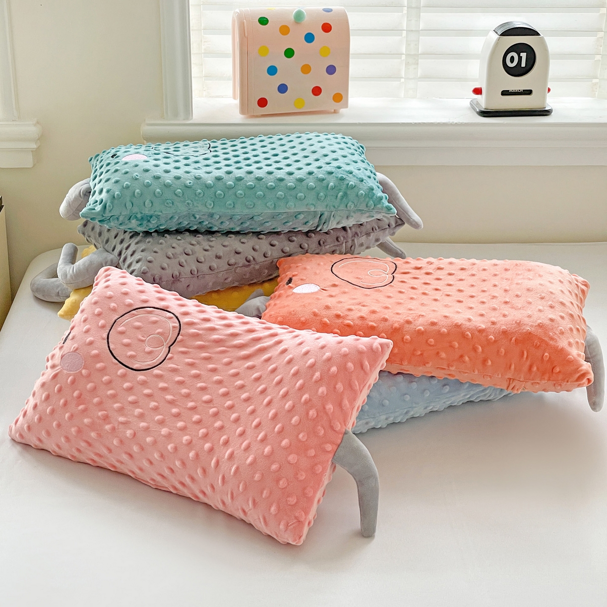 91家纺网 家纺一手货源 找家纺 亦帆枕芯 2025新款小象豆豆绒儿童枕头豆豆绒宝宝安抚枕芯加枕套 绿色-小象豆豆绒