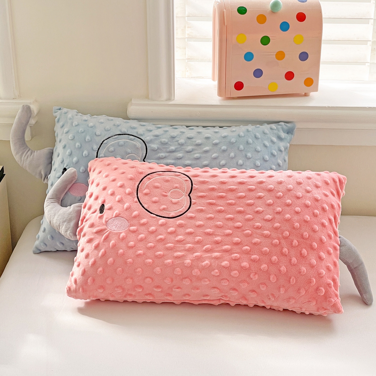 91家纺网 家纺一手货源 找家纺 亦帆枕芯 2025新款小象豆豆绒儿童枕头豆豆绒宝宝安抚枕芯加枕套 粉色-小象豆豆绒