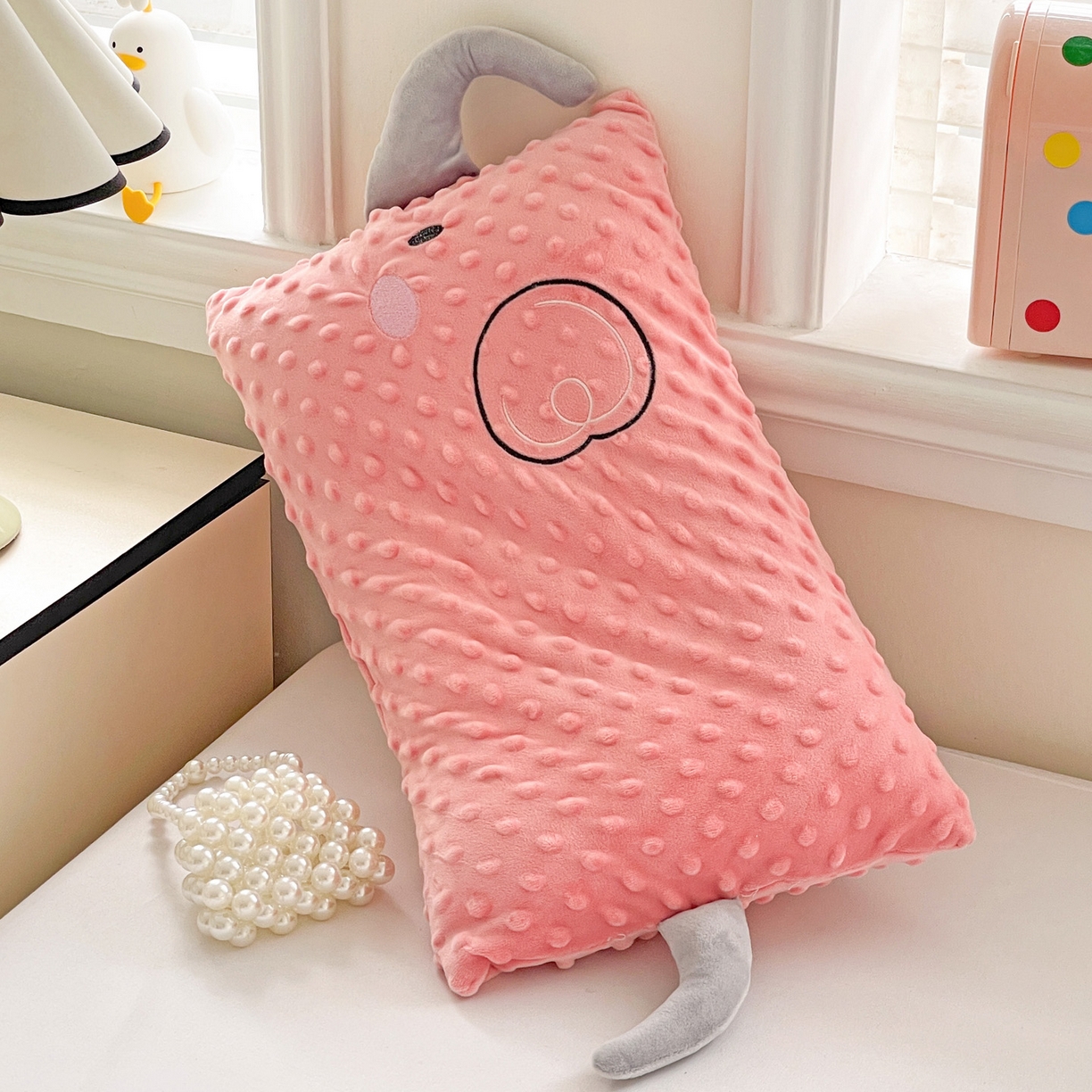 91家纺网 家纺一手货源 找家纺 亦帆枕芯 2025新款小象豆豆绒儿童枕头豆豆绒宝宝安抚枕芯加枕套 粉色-小象豆豆绒