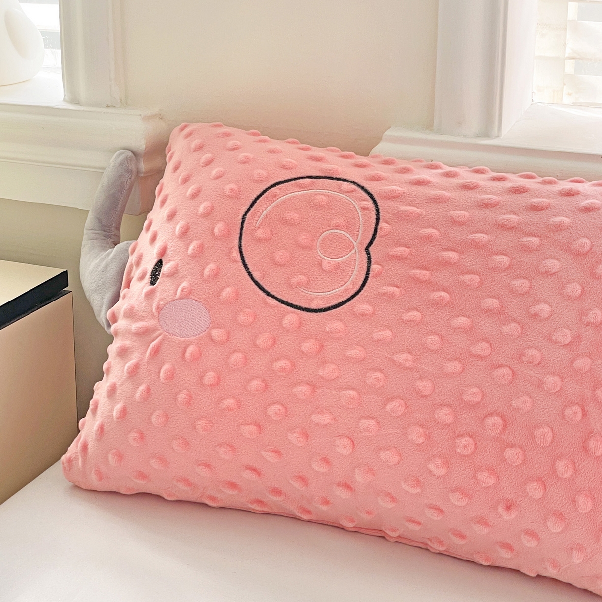 91家纺网 家纺一手货源 找家纺 亦帆枕芯 2025新款小象豆豆绒儿童枕头豆豆绒宝宝安抚枕芯加枕套 粉色-小象豆豆绒