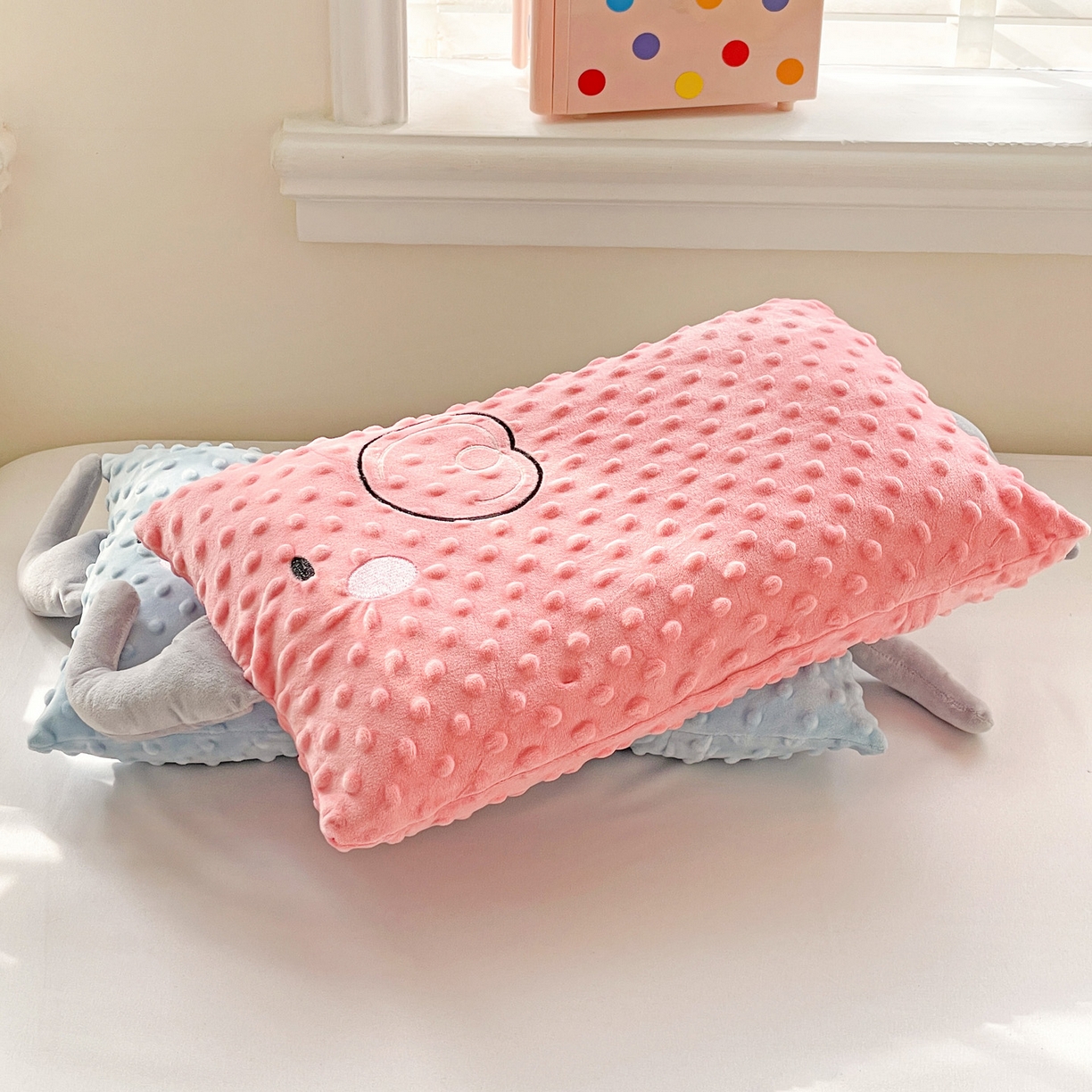 91家纺网 家纺一手货源 找家纺 亦帆枕芯 2025新款小象豆豆绒儿童枕头豆豆绒宝宝安抚枕芯加枕套 粉色-小象豆豆绒