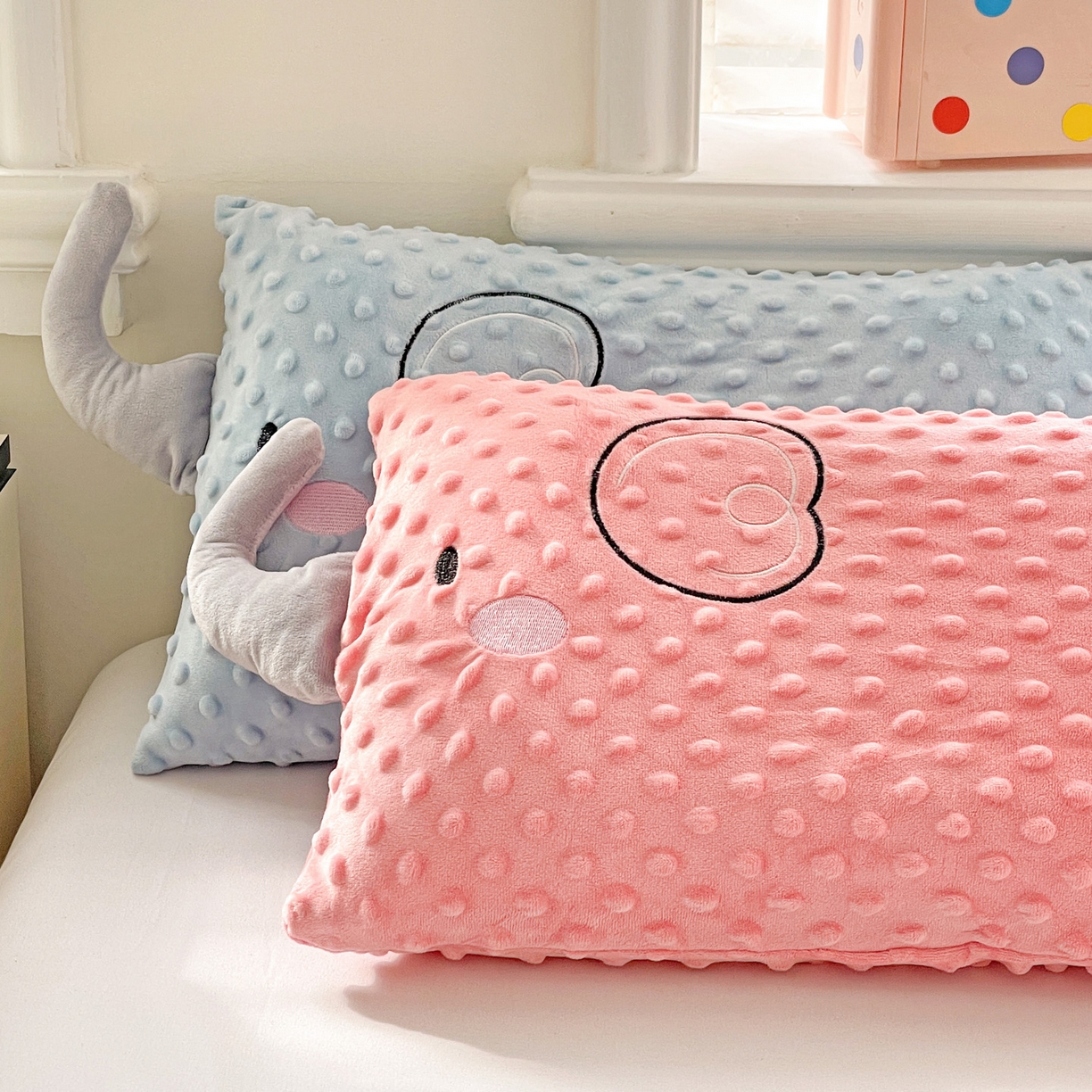 91家纺网 家纺一手货源 找家纺 亦帆枕芯 2025新款小象豆豆绒儿童枕头豆豆绒宝宝安抚枕芯加枕套 粉色-小象豆豆绒