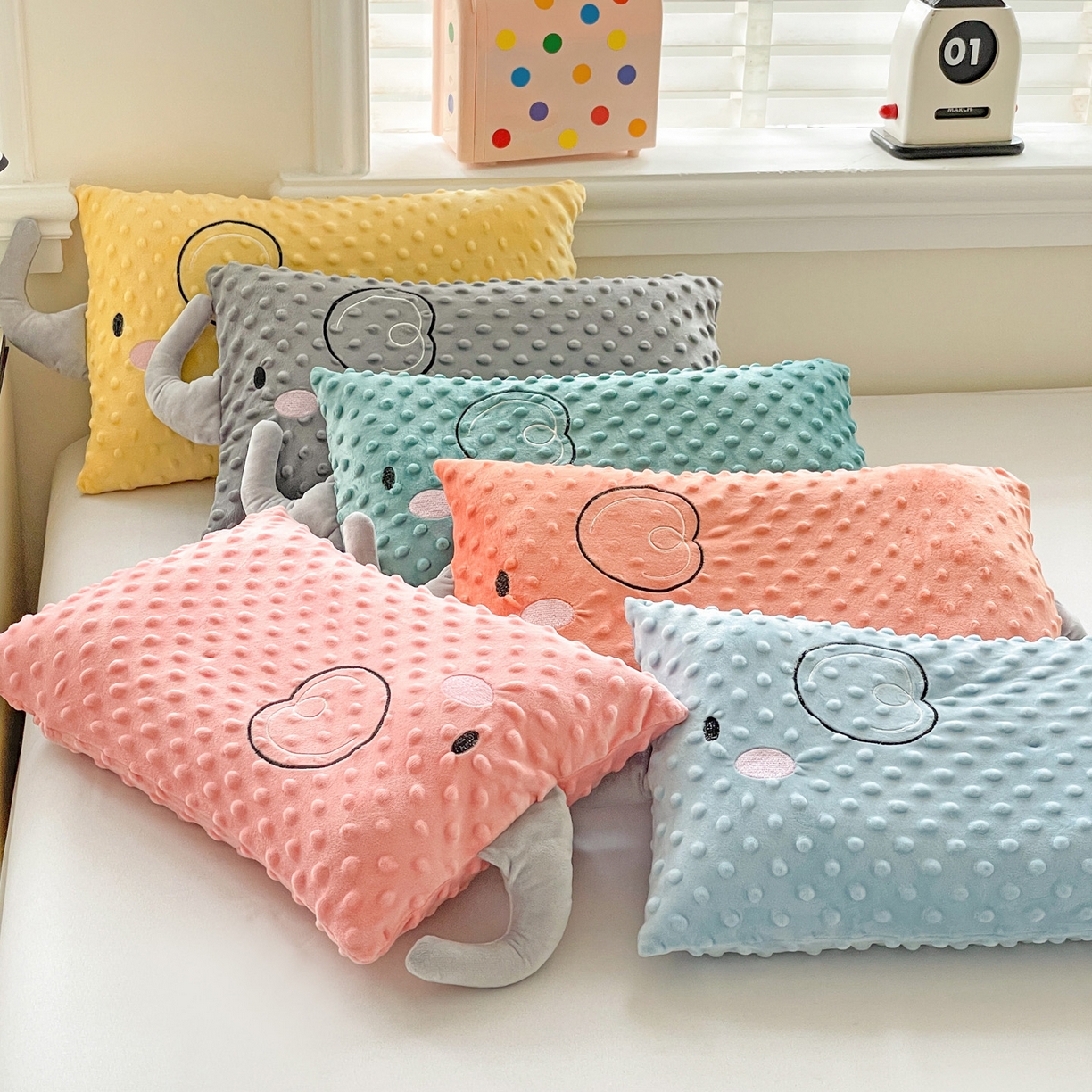 91家纺网 家纺一手货源 找家纺 亦帆枕芯 2025新款小象豆豆绒儿童枕头豆豆绒宝宝安抚枕芯加枕套 黄色-小象豆豆绒