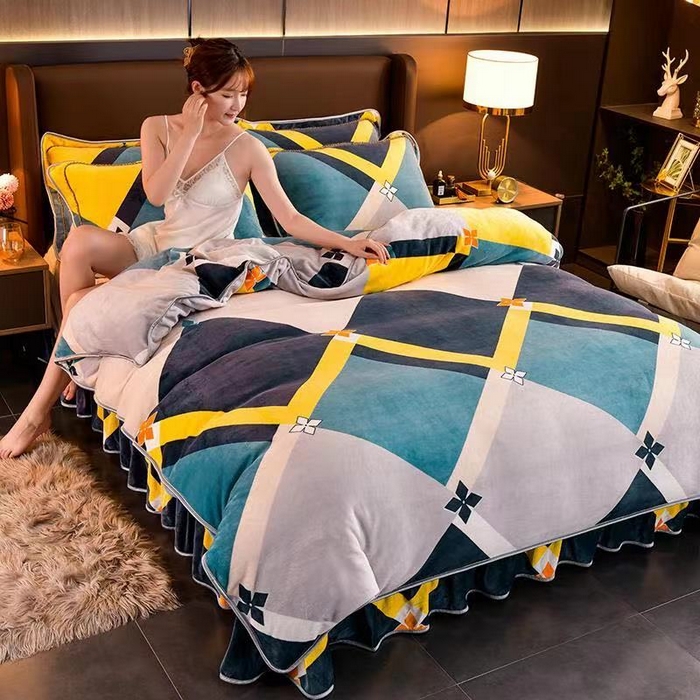 91家纺网 家纺一手货源 找家纺 （总）韩秀家纺 2025新8.5-9.5斤牛奶绒床裙四件套法兰绒加厚抗静电超柔230克加厚