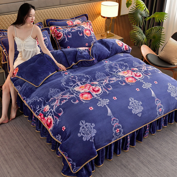 91家纺网 家纺一手货源 找家纺 韩秀家纺 2025新8.5-9.5斤牛奶绒床裙四件套法兰绒加厚抗静电超柔230克加厚 暗香