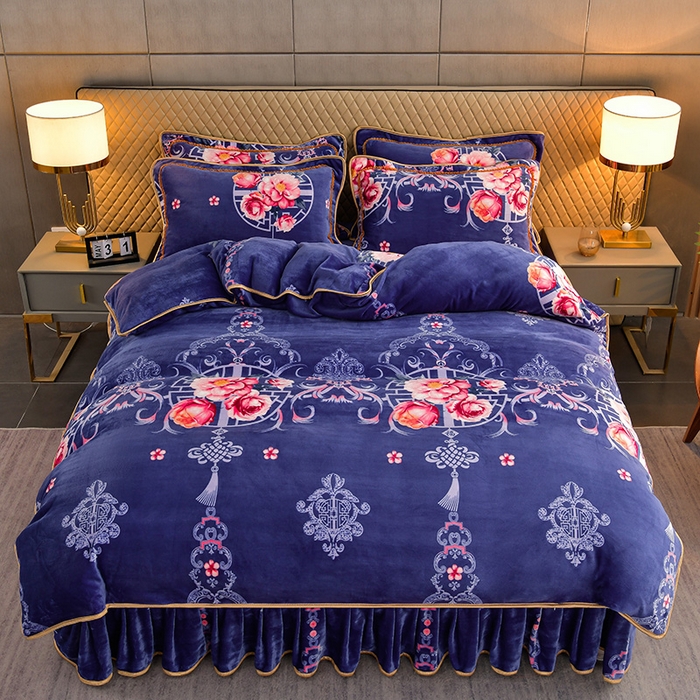 91家纺网 家纺一手货源 找家纺 韩秀家纺 2025新8.5-9.5斤牛奶绒床裙四件套法兰绒加厚抗静电超柔230克加厚 暗香