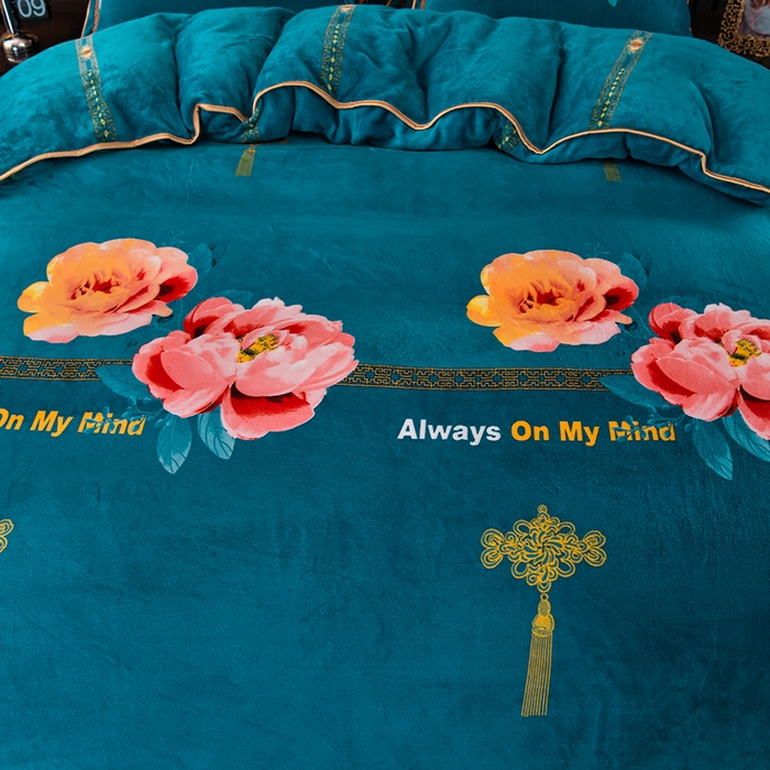 91家纺网 家纺一手货源 找家纺 韩秀家纺 2025新8.5-9.5斤牛奶绒床裙四件套法兰绒加厚抗静电超柔230克加厚 花好月圆