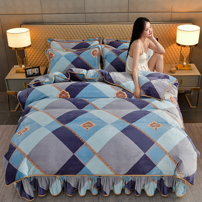 91家纺网 家纺一手货源 找家纺 韩秀家纺 2025新8.5-9.5斤牛奶绒床裙四件套法兰绒加厚抗静电超柔230克加厚 欢乐颂