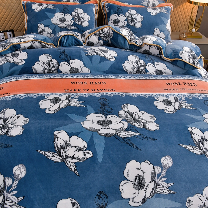 91家纺网 家纺一手货源 找家纺 韩秀家纺 2025新8.5-9.5斤牛奶绒床裙四件套法兰绒加厚抗静电超柔230克加厚 浪漫花语