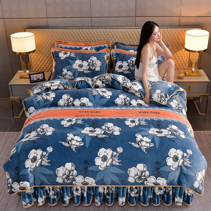 91家纺网 家纺一手货源 找家纺 韩秀家纺 2025新8.5-9.5斤牛奶绒床裙四件套法兰绒加厚抗静电超柔230克加厚 浪漫花语