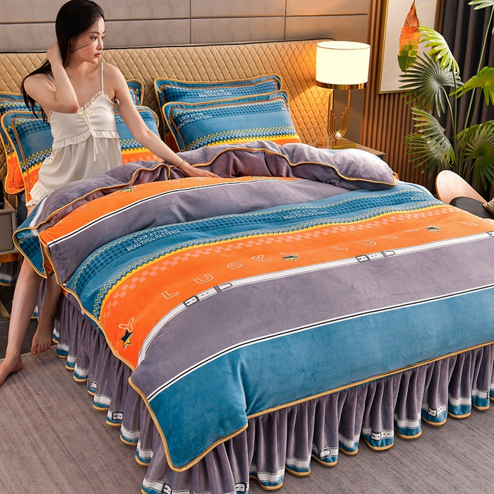 91家纺网 家纺一手货源 找家纺 韩秀家纺 2025新8.5-9.5斤牛奶绒床裙四件套法兰绒加厚抗静电超柔230克加厚 绚丽多彩