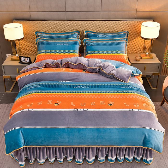 91家纺网 家纺一手货源 找家纺 韩秀家纺 2025新8.5-9.5斤牛奶绒床裙四件套法兰绒加厚抗静电超柔230克加厚 绚丽多彩