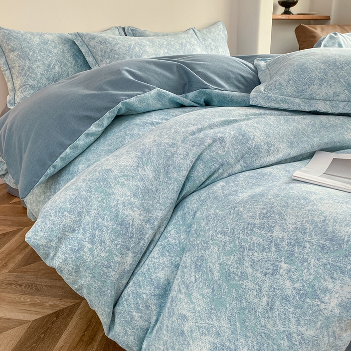 91家纺网 家纺一手货源 找家纺 大吉 2025新款加厚活性喷气磨毛棉四件套被套床单床笠学生单人三件套 印象-蓝