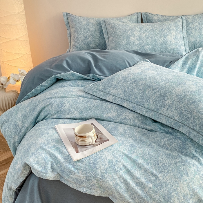 91家纺网 家纺一手货源 找家纺 大吉 2025新款加厚活性喷气磨毛棉四件套被套床单床笠学生单人三件套 印象-蓝