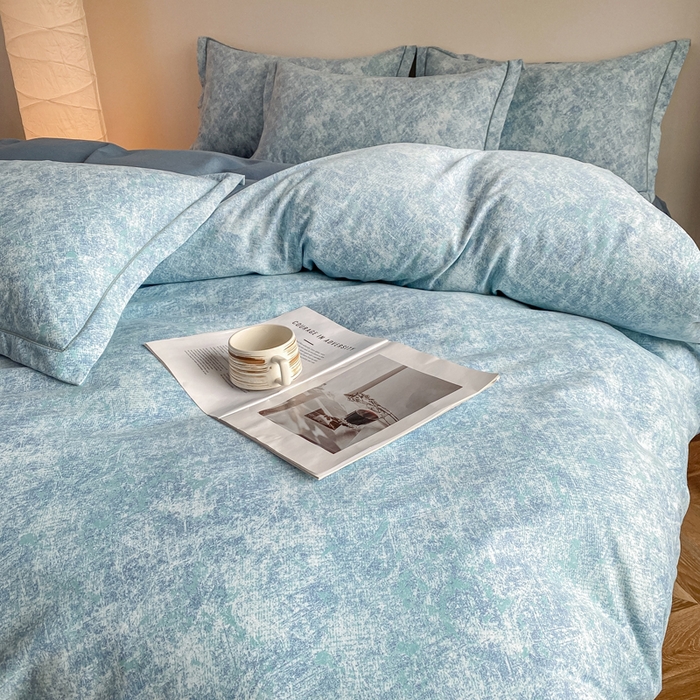 91家纺网 家纺一手货源 找家纺 大吉 2025新款加厚活性喷气磨毛棉四件套被套床单床笠学生单人三件套 印象-蓝