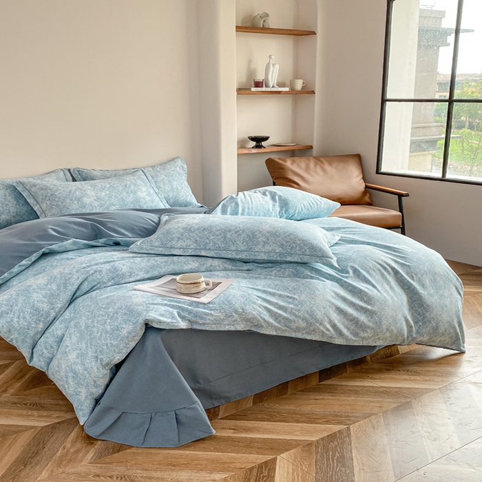 91家纺网 家纺一手货源 找家纺 大吉 2025新款加厚活性喷气磨毛棉四件套被套床单床笠学生单人三件套 印象-蓝