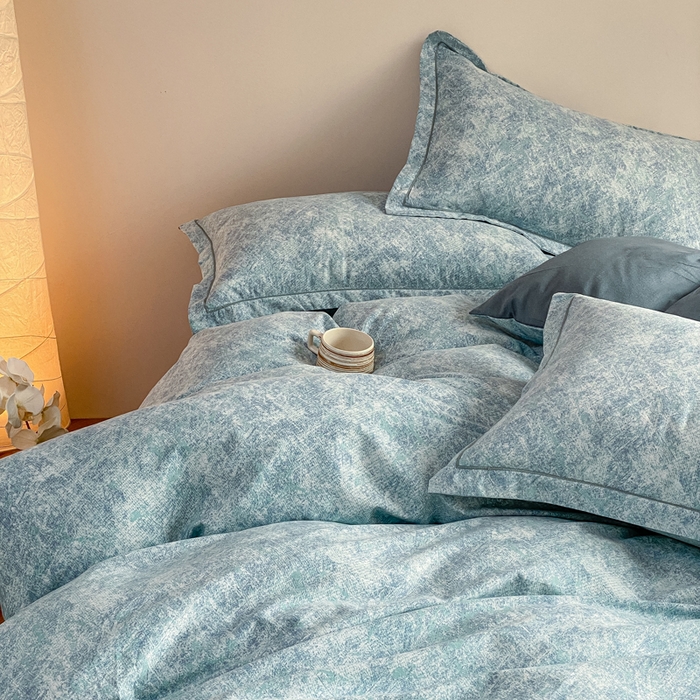 91家纺网 家纺一手货源 找家纺 大吉 2025新款加厚活性喷气磨毛棉四件套被套床单床笠学生单人三件套 印象-蓝