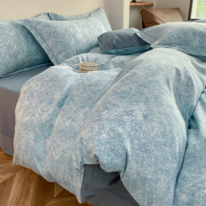 91家纺网 家纺一手货源 找家纺 大吉 2025新款加厚活性喷气磨毛棉四件套被套床单床笠学生单人三件套 印象-蓝