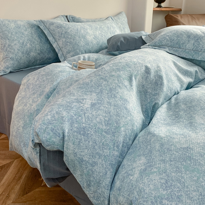 91家纺网 家纺一手货源 找家纺 大吉 2025新款加厚活性喷气磨毛棉四件套被套床单床笠学生单人三件套 印象-蓝