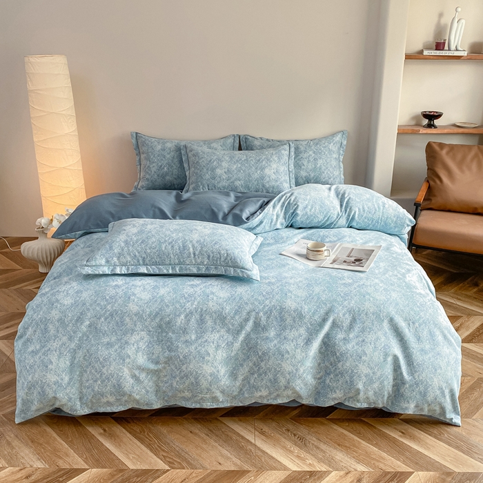 91家纺网 家纺一手货源 找家纺 大吉  2024新款加厚喷气全棉磨毛被套 印象-蓝