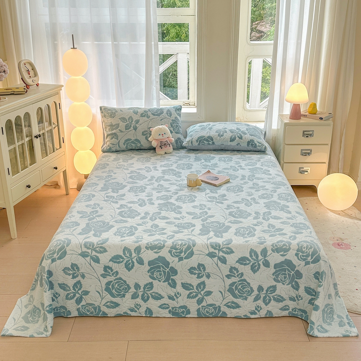 91家纺网 家纺一手货源 找家纺 灰鲸 2025新款立体雕花牛奶绒床单单床单单品床单单件 爱意-蓝