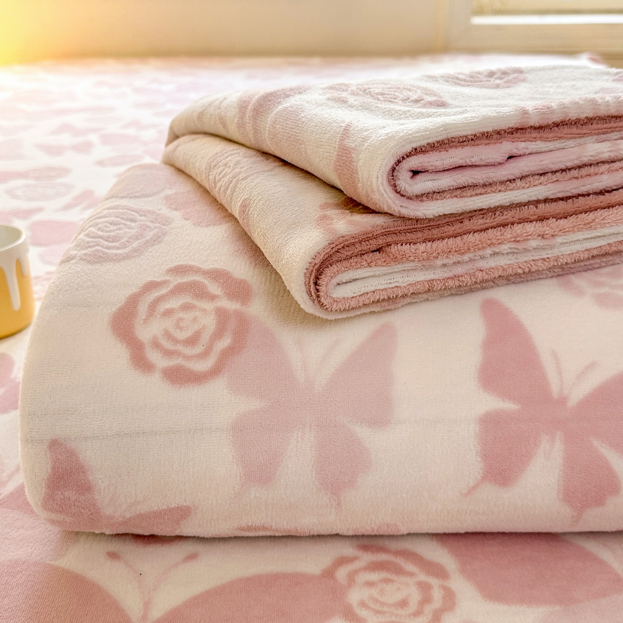 91家纺网 家纺一手货源 找家纺 灰鲸 2025新款立体雕花牛奶绒床单单床单单品床单单件 蝶花-粉